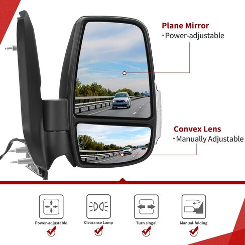 YITAMOTOR مرآة باب جانبية للراكب الأيمن متوافقة مع 2015 2016 2017 2018 2019 2020 2021 Ford Transit 150 250 350 350 HD قوة تسخين يدوية قابلة للطي LED ضوء إشارة الانعطاف محكم باللون الأسود in Kuwait