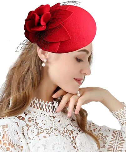 British Style Pillbox Hat Women Church Wedding Winter Vintage Fascinator Beret 100% Wool Felt Hat with Veil in Saudi Arabia