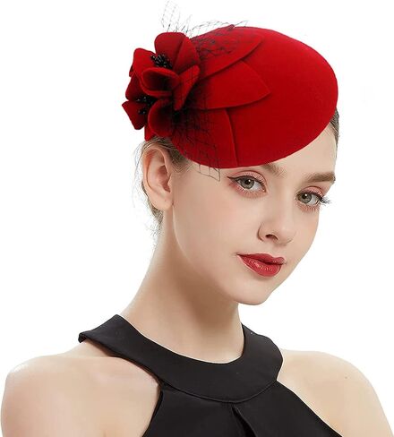 British Style Pillbox Hat Women Church Wedding Winter Vintage Fascinator Beret 100% Wool Felt Hat with Veil in Saudi Arabia