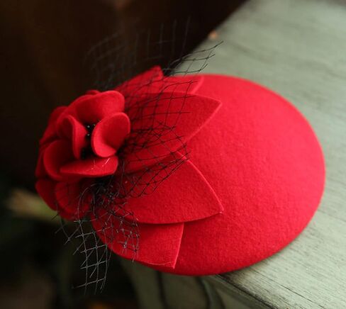 British Style Pillbox Hat Women Church Wedding Winter Vintage Fascinator Beret 100% Wool Felt Hat with Veil in Saudi Arabia