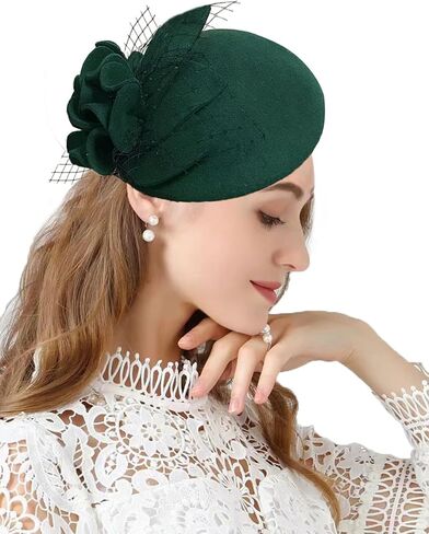 British Style Pillbox Hat Women Church Wedding Winter Vintage Fascinator Beret 100% Wool Felt Hat with Veil in Saudi Arabia