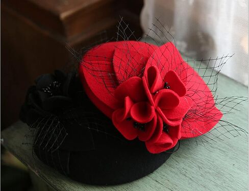 British Style Pillbox Hat Women Church Wedding Winter Vintage Fascinator Beret 100% Wool Felt Hat with Veil in Saudi Arabia