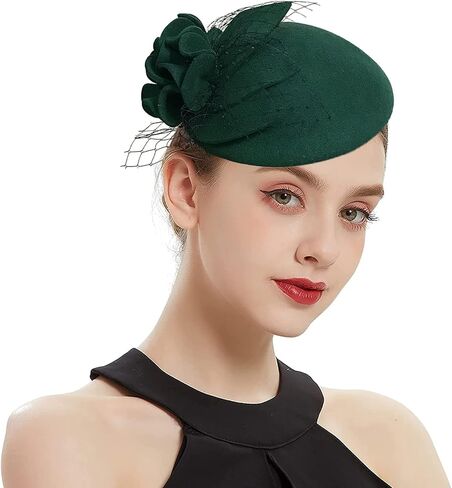 British Style Pillbox Hat Women Church Wedding Winter Vintage Fascinator Beret 100% Wool Felt Hat with Veil in Saudi Arabia