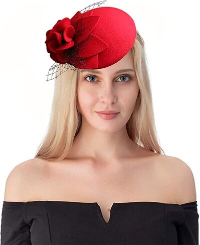 British Style Pillbox Hat Women Church Wedding Winter Vintage Fascinator Beret 100% Wool Felt Hat with Veil in Saudi Arabia