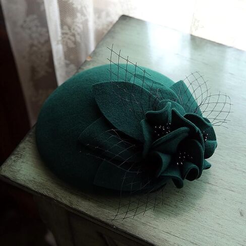 British Style Pillbox Hat Women Church Wedding Winter Vintage Fascinator Beret 100% Wool Felt Hat with Veil in Saudi Arabia