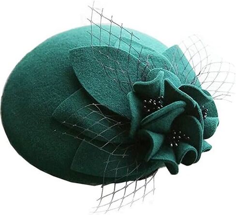 British Style Pillbox Hat Women Church Wedding Winter Vintage Fascinator Beret 100% Wool Felt Hat with Veil in Saudi Arabia