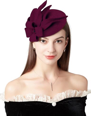 Wool Fascinator Pillbox Hat Winter British Wool Felt Hat for Women Wedding Church Hat Flower Fedoras in Kuwait