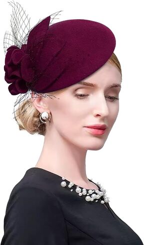 Wool Fascinator Pillbox Hat Winter British Wool Felt Hat for Women Wedding Church Hat Flower Fedoras in Kuwait