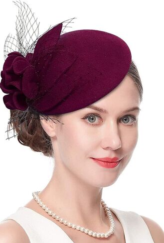 Wool Fascinator Pillbox Hat Winter British Wool Felt Hat for Women Wedding Church Hat Flower Fedoras in Kuwait