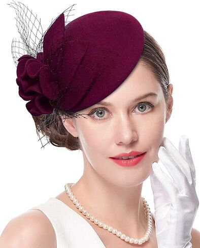 Wool Fascinator Pillbox Hat Winter British Wool Felt Hat for Women Wedding Church Hat Flower Fedoras in Kuwait