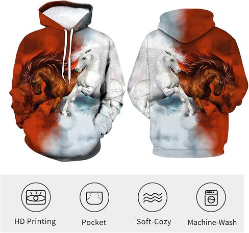 Novelty Horse 3D Print Hoodie Animal Hoodies Sweatshirt Pullover for Men Women in Saudi Arabia