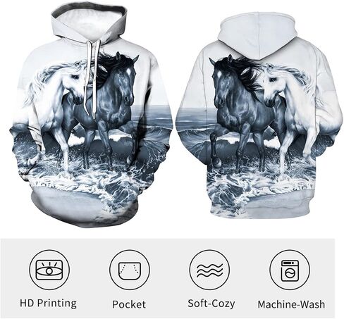 Novelty Horse 3D Print Hoodie Animal Hoodies Sweatshirt Pullover for Men Women in Saudi Arabia