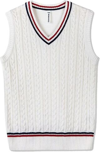 BOBOYOYO Boys Sweater Vest Unisex Cable Knit 100% Cotton Toddler Uniform Vest for Little Big Childrens Kids Teenage Girls in Kuwait