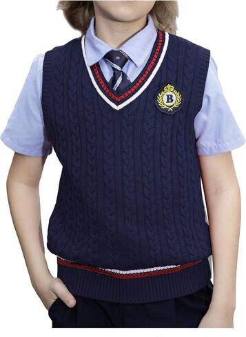 BOBOYOYO Boys Sweater Vest Unisex Cable Knit 100% Cotton Toddler Uniform Vest for Little Big Childrens Kids Teenage Girls in Kuwait