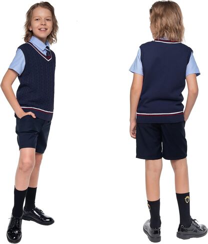 BOBOYOYO Boys Sweater Vest Unisex Cable Knit 100% Cotton Toddler Uniform Vest for Little Big Childrens Kids Teenage Girls in Kuwait