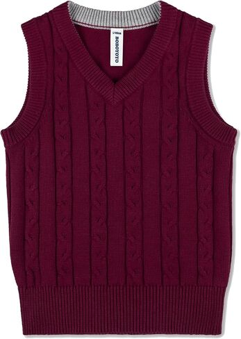 BOBOYOYO Boys Sweater Vest Unisex Cable Knit 100% Cotton Toddler Uniform Vest for Little Big Childrens Kids Teenage Girls in Kuwait