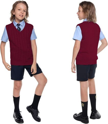 BOBOYOYO Boys Sweater Vest Unisex Cable Knit 100% Cotton Toddler Uniform Vest for Little Big Childrens Kids Teenage Girls in Kuwait