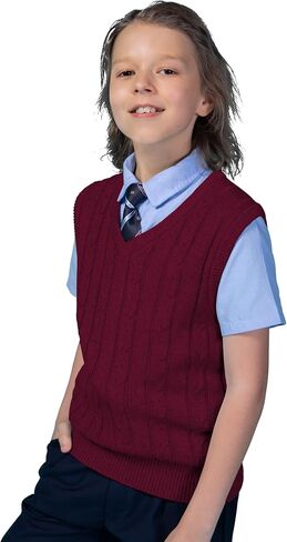 BOBOYOYO Boys Sweater Vest Unisex Cable Knit 100% Cotton Toddler Uniform Vest for Little Big Childrens Kids Teenage Girls in Kuwait