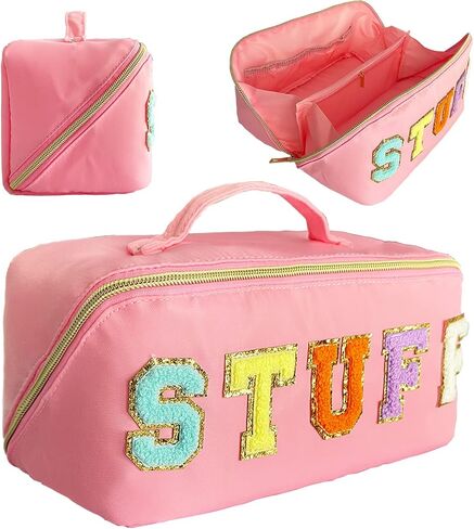 Preppy Bag Stoney Clover Makeup Bag Nylon Cosmetic Bag Preppy Patch Makeup Bag Stuff Makeup Bag Chenille Letter Pouch Stuff Pouch Rose Red Varsity Letter Makeup Bag in Saudi Arabia