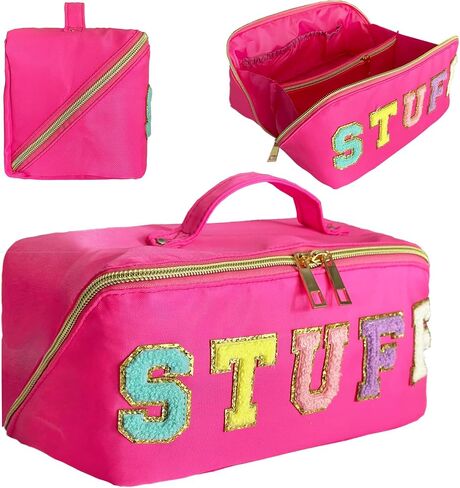 Preppy Bag Stoney Clover Makeup Bag Nylon Cosmetic Bag Preppy Patch Makeup Bag Stuff Makeup Bag Chenille Letter Pouch Stuff Pouch Rose Red Varsity Letter Makeup Bag in Saudi Arabia