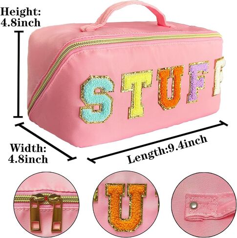 Preppy Bag Stoney Clover Makeup Bag Nylon Cosmetic Bag Preppy Patch Makeup Bag Stuff Makeup Bag Chenille Letter Pouch Stuff Pouch Rose Red Varsity Letter Makeup Bag in Saudi Arabia