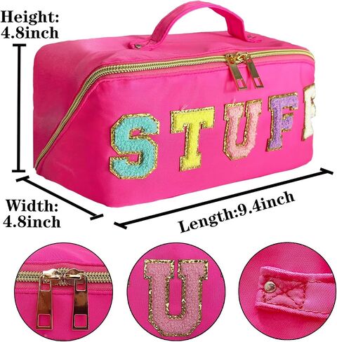 Preppy Bag Stoney Clover Makeup Bag Nylon Cosmetic Bag Preppy Patch Makeup Bag Stuff Makeup Bag Chenille Letter Pouch Stuff Pouch Rose Red Varsity Letter Makeup Bag in Saudi Arabia