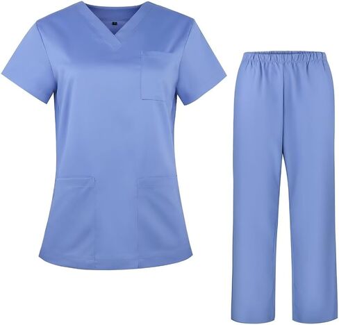 Scrubs for Women Set V-Neck Scrub Top & Cargo Pants Skin-friendly Women Scrubs Stretch Workwear with Multi Pockets in Saudi Arabia