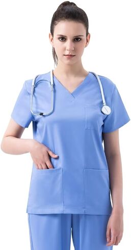 Scrubs for Women Set V-Neck Scrub Top & Cargo Pants Skin-friendly Women Scrubs Stretch Workwear with Multi Pockets in Saudi Arabia