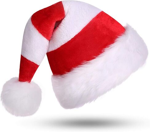 Phyxin Santa Hat Stripe Christmas Hat Adult Plush Santa Claus Hat Xmas White in Kuwait