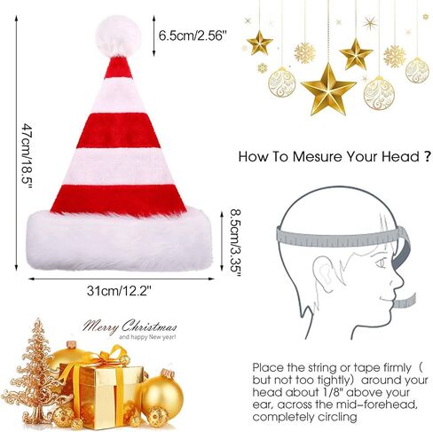 Phyxin Santa Hat Stripe Christmas Hat Adult Plush Santa Claus Hat Xmas White in Kuwait