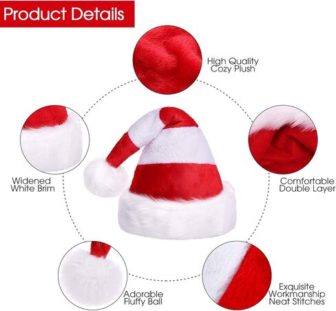 Phyxin سانتا قبعة شريطية قبعة عيد الميلاد الكبار القطيفة قبعة سانتا كلوز عيد الميلاد الأبيض in Kuwait