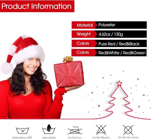 Phyxin سانتا قبعة شريطية قبعة عيد الميلاد الكبار القطيفة قبعة سانتا كلوز عيد الميلاد الأبيض in Kuwait