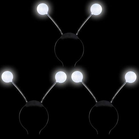 JOYIN 3 عبوات LED فضية من عصابة رأس هوائي المريخ، تضيء عصابات الرأس الغريبة، كرات رأس بوبر، مجموعة عصابات رأس مريخية متوهجة، قطعة رأس غريبة، إكسسوارات أزياء الهالوين للحفلات المفضلة in Saudi Arabia