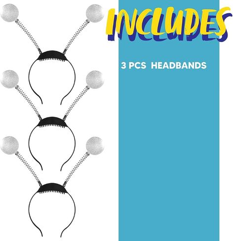 JOYIN 3 عبوات LED فضية من عصابة رأس هوائي المريخ، تضيء عصابات الرأس الغريبة، كرات رأس بوبر، مجموعة عصابات رأس مريخية متوهجة، قطعة رأس غريبة، إكسسوارات أزياء الهالوين للحفلات المفضلة in Saudi Arabia
