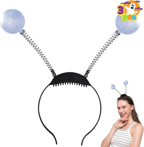 JOYIN 3 عبوات LED فضية من عصابة رأس هوائي المريخ، تضيء عصابات الرأس الغريبة، كرات رأس بوبر، مجموعة عصابات رأس مريخية متوهجة، قطعة رأس غريبة، إكسسوارات أزياء الهالوين للحفلات المفضلة in Saudi Arabia