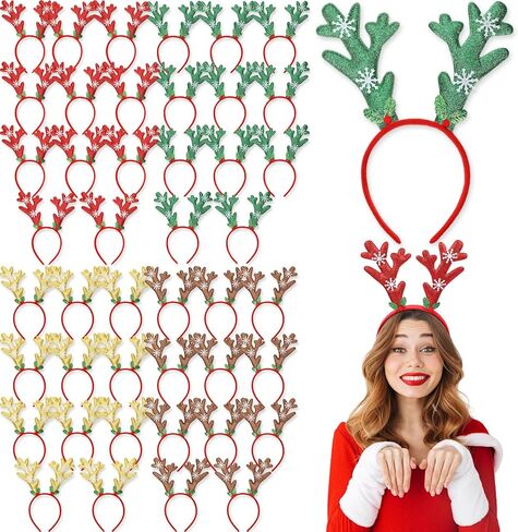 Zubebe عيد الميلاد الغزلان قرون عقال بريق ندفة الثلج الرنة السائبة قرون غطاء الرأس للحفلات التنكرية (24 قطعة) in Kuwait
