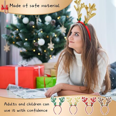 Zubebe عيد الميلاد الغزلان قرون عقال بريق ندفة الثلج الرنة السائبة قرون غطاء الرأس للحفلات التنكرية (24 قطعة) in Kuwait