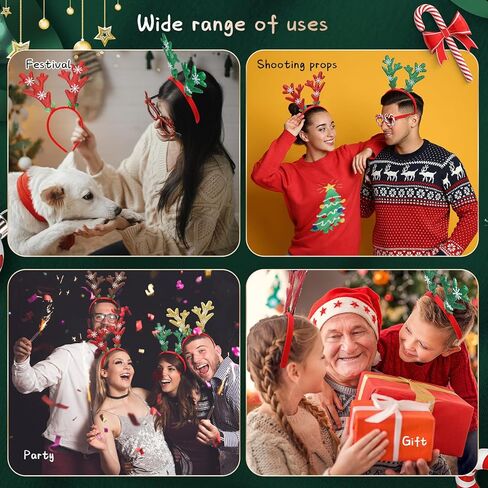 Zubebe عيد الميلاد الغزلان قرون عقال بريق ندفة الثلج الرنة السائبة قرون غطاء الرأس للحفلات التنكرية (24 قطعة) in Kuwait