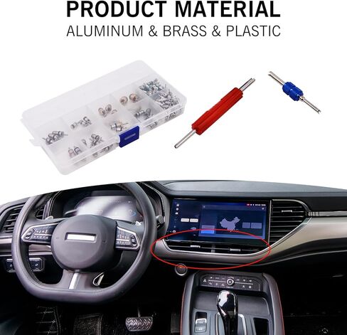 مجموعة سدادات أساسية لصمام تكييف الهواء مكونة من 102 قطعة - مناسبة عالميًا لمكيفات هواء السيارة R12 وR134a والتبريد وإصلاح صمام الإطارات مع أداة تثبيت مزدوجة الرأس in Kuwait