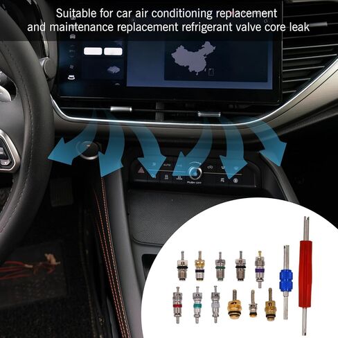 مجموعة سدادات أساسية لصمام تكييف الهواء مكونة من 102 قطعة - مناسبة عالميًا لمكيفات هواء السيارة R12 وR134a والتبريد وإصلاح صمام الإطارات مع أداة تثبيت مزدوجة الرأس in Kuwait