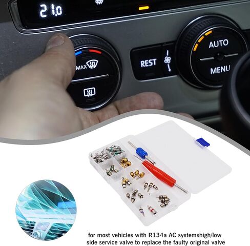 مجموعة سدادات أساسية لصمام تكييف الهواء مكونة من 102 قطعة - مناسبة عالميًا لمكيفات هواء السيارة R12 وR134a والتبريد وإصلاح صمام الإطارات مع أداة تثبيت مزدوجة الرأس in Kuwait
