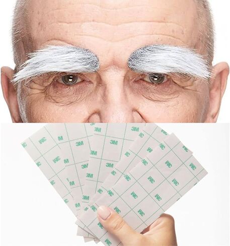 شوارب حواجب وهمية ذاتية اللصق، مبتكرة، حواجب كثيفة وشعر وجه صناعي مزدوج الجوانب 3M لاصق طبي ذاتي اللصق للحى المزيفة، رمادي مع لون أبيض in Kuwait