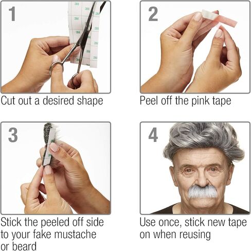 شوارب حواجب وهمية ذاتية اللصق، مبتكرة، حواجب كثيفة وشعر وجه صناعي مزدوج الجوانب 3M لاصق طبي ذاتي اللصق للحى المزيفة، رمادي مع لون أبيض in Kuwait