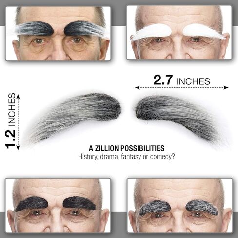 شوارب حواجب وهمية ذاتية اللصق، مبتكرة، حواجب كثيفة وشعر وجه صناعي مزدوج الجوانب 3M لاصق طبي ذاتي اللصق للحى المزيفة، رمادي مع لون أبيض in Kuwait