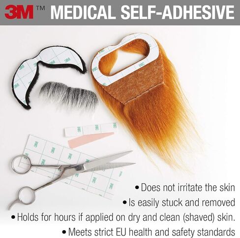 شوارب حواجب وهمية ذاتية اللصق، مبتكرة، حواجب كثيفة وشعر وجه صناعي مزدوج الجوانب 3M لاصق طبي ذاتي اللصق للحى المزيفة، رمادي مع لون أبيض in Kuwait