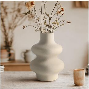 White Ceramic Flower Vases Set of 2 - Modern Vase Style Home Decor for Living Room, Office, Bedroom & Centerpieces, Perfect for Dried Flowers, Pampas Grass & Fresh Blooms