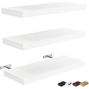 3 Packs Floating Shelves for Room Wall Accent Mounted Bookshelf Storage Bathroom Bedroom Living Room Hanging Kitchen Display Office Plant Book Gaming Dorm Decor Bath Cute Shelf Decore Decir White Wood