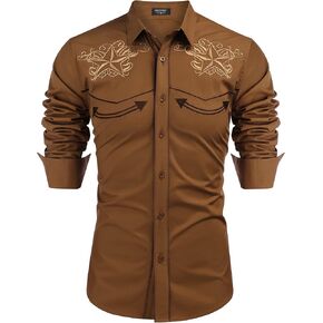 COOFANDY Men's Western Shirts Long Sleeve Slim Fit Embroideres Cowboy Shirts Casual Button Down Shirt