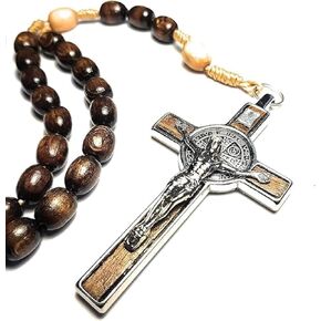 SANCTUM VERITAS Genuine Made in Italy Rosary Necklace Blessed by Pope Francis Saint Benedict Medal Cross perfect for car mirror Rosarios catolicos para hombre Patron of Students Christian Values