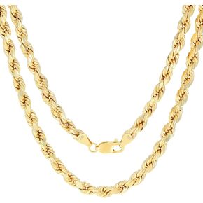 Nuragold 14k Yellow Gold 7mm Solid Rope Chain Diamond Cut Link Necklace, Mens Jewelry 20" 22" 24" 26" 28" 30"